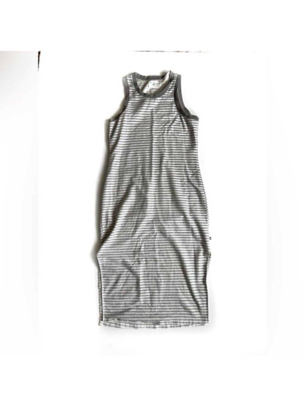 Sol Angles White and Gray Striped Sleeveless Maxi Knit Dress - M